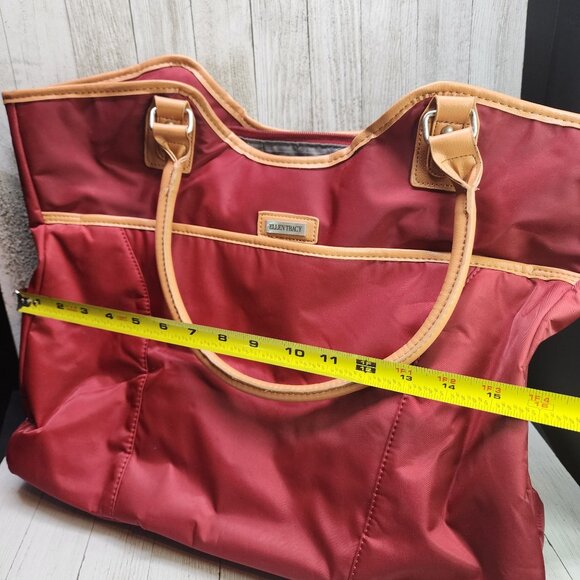 Ellen Tracy Laptop Tote Shoulder Handbag RED Zip Closure - Picture 8 of 8